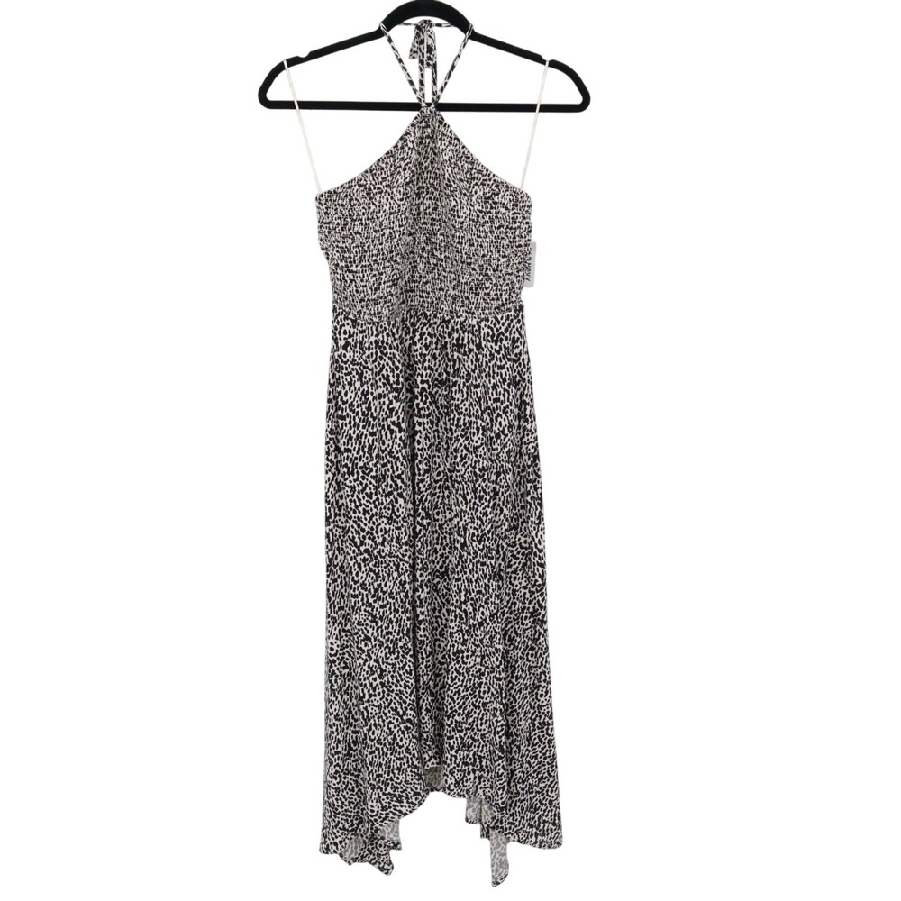 Old Navy Animal Print Dress Women M Black Boho Resort Feminine Travel Brunch NWT